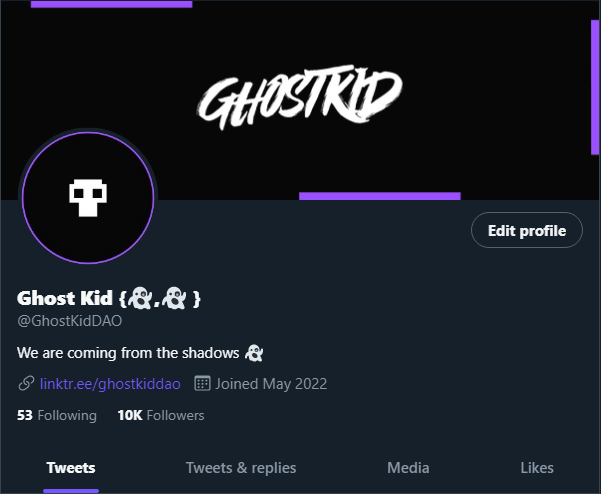 GhostKidDAO's tweet photo. We are 10 000 GhostKids in our big family, thank you to every single one of you💜

#WAGBOO 👻 https://t.co/wrCyJ6zlFR