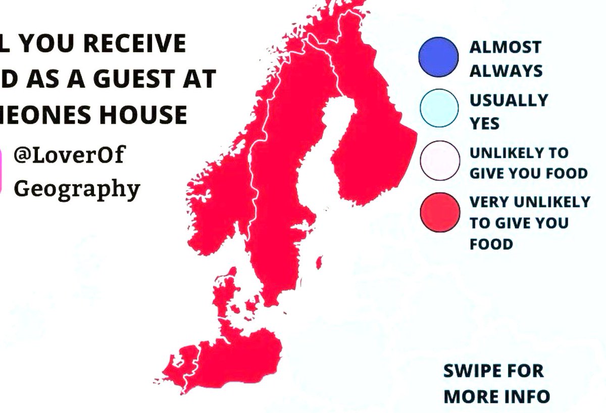 الدول بالأحمر (مستحيل يقدموا للضيف طعاما): السويد النرويج فنلندا الدنمارك هولندا شمال ألمانيا آيسلان...