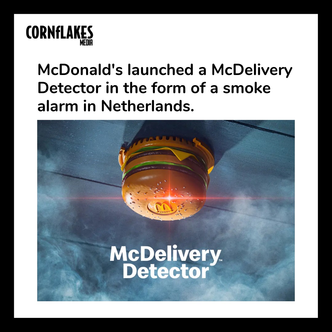 CornflakesMedia's tweet photo. Fast food chain McDonald's launched a McDelivery Detector in the form of a smoke alarm in Netherlands. 

This alarm senses it when you've burned your food and automatically places an order from the closest McDonald's restaurant. 
#SocialMedia https://t.co/0eHUS4uQ8o