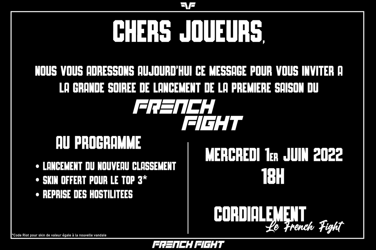 FrenchFightVLR's tweet photo. 📢Oyé Oyé !

📌L'équipe du French Fight annonce le retour Hub dès demain !
🕐Rendez vous à 18h pour le lancement officiel 😄

⛓️Discord : https://t.co/6VILUTPpEV https://t.co/G4dyCXJ11l