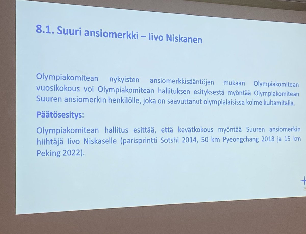 Olympiakomitean kevätkokous myönsi Iivo Niskaselle hetki sitten Suuren ansiomerkin. Lämpimät onnittelut omasta ja Suomen Golfliiton puolesta <a href="/IivoNiskanen/">IivoNiskanen</a> 🌺🌸🌺