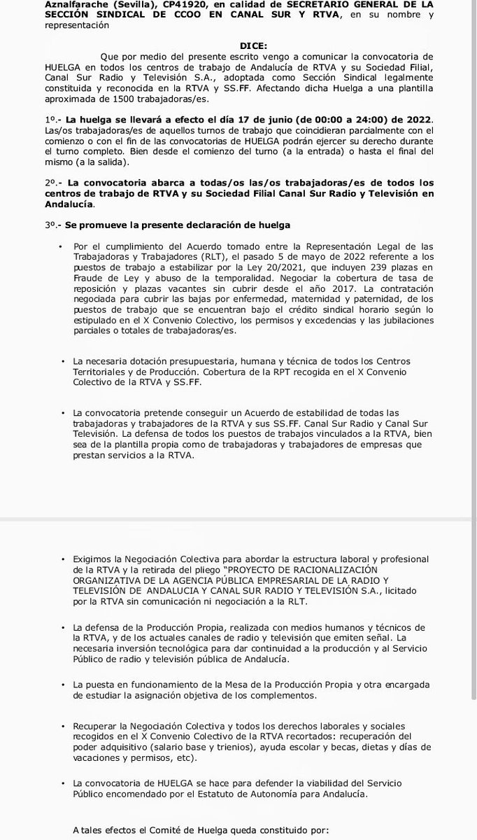 Hemos formalizado la convocatoria de huelga de 24h. en <a href="/canalsur/">CanalSur</a> para el 17 de junio. En los mismos términos de la convocatoria unitaria aprobada por el Comité Intercentros. LA UNIDAD HACE LA FUERZA! 💪🏼💚
#OtraRTVAesPosible