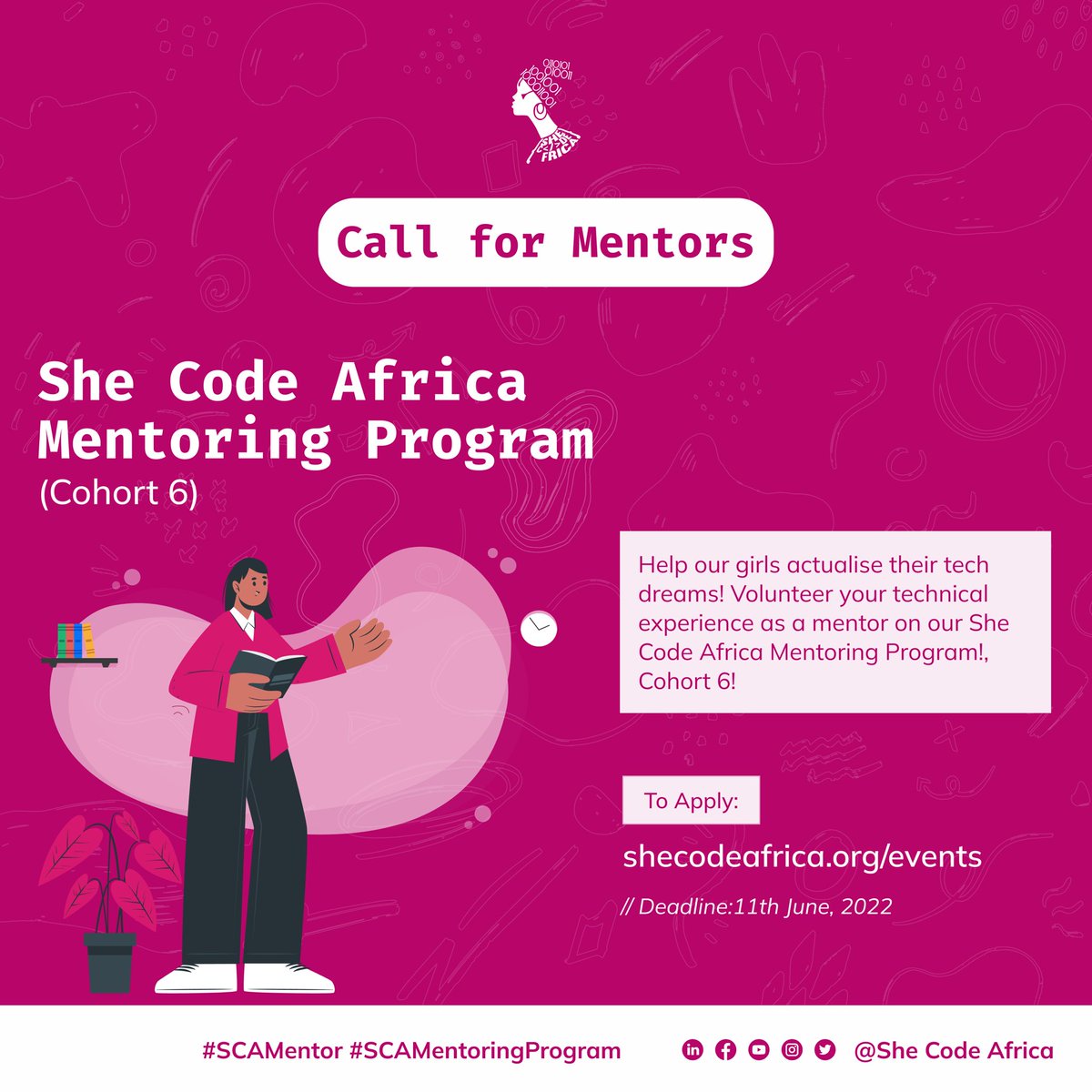 SheCodeAfrica's tweet photo. Help our girls actualise their tech dreams! Volunteer your technical experience as a mentor on our She Code Africa Mentoring Program!, Cohort 6!
Benefits ?
- Play a part in the career success of your mentees
#SCAMentor #SCAMentoringProgram
( Next๐) https://t.co/HSdlL9WyXt