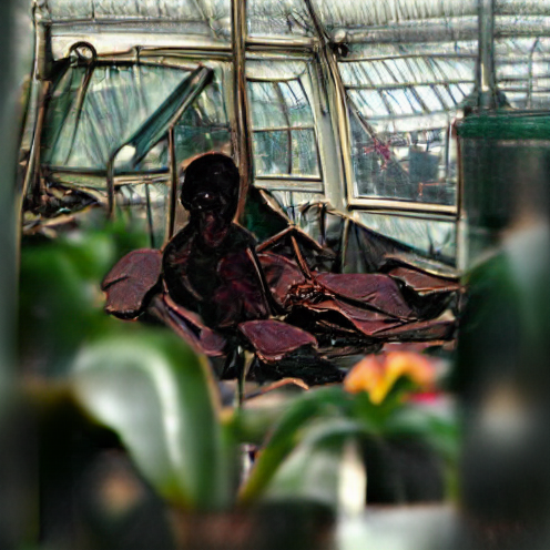 O_T_Human's tweet photo. Dark brown colors picture of a survivor in a greenhouse (#CG32) #art #artist #artwork #nft #nfts #nftcollector https://t.co/Gvgpe03z3Z