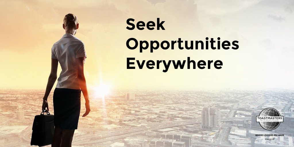 ToastmastersD42's tweet photo. #TOASTMASTERSTIPS
Seek Opportunities Everywhere
Public speaking doesn’t have to happen in front of an audience. Seek opportunities to practice communication skills, whether it’s sharing an idea at a work meeting or talking to people in public.#WhereLeadersAreMade #D42Toastmasters https://t.co/0MdohwUCJS