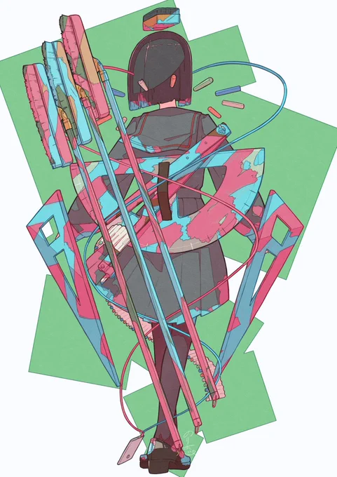 学校備品で武装する子 