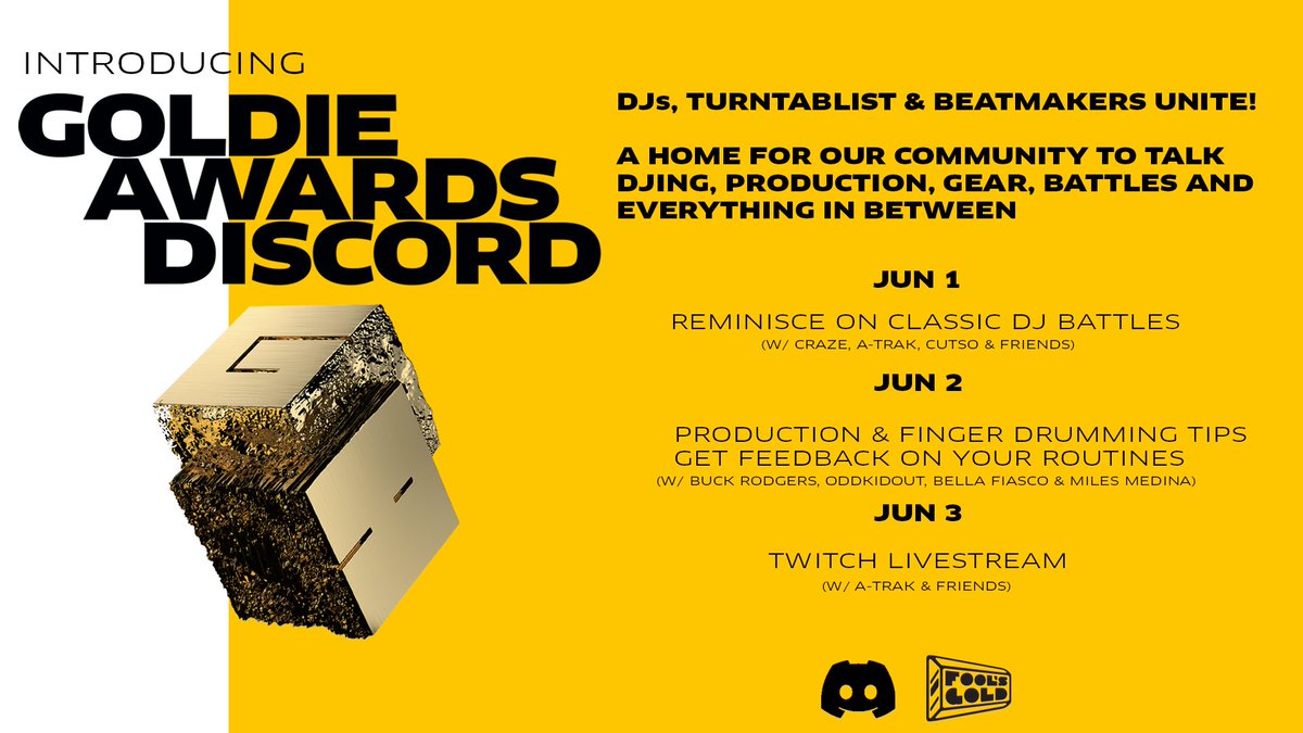 goldieawards's tweet photo. Your #1 destination for DJ talk and production tips. A home for the turntablist community and the bedroom producers, gear heads and battle aficionados. Lots of events and conversations to come, who’s in?!
https://t.co/2Ob00nevV2 https://t.co/ynsI0kCZii