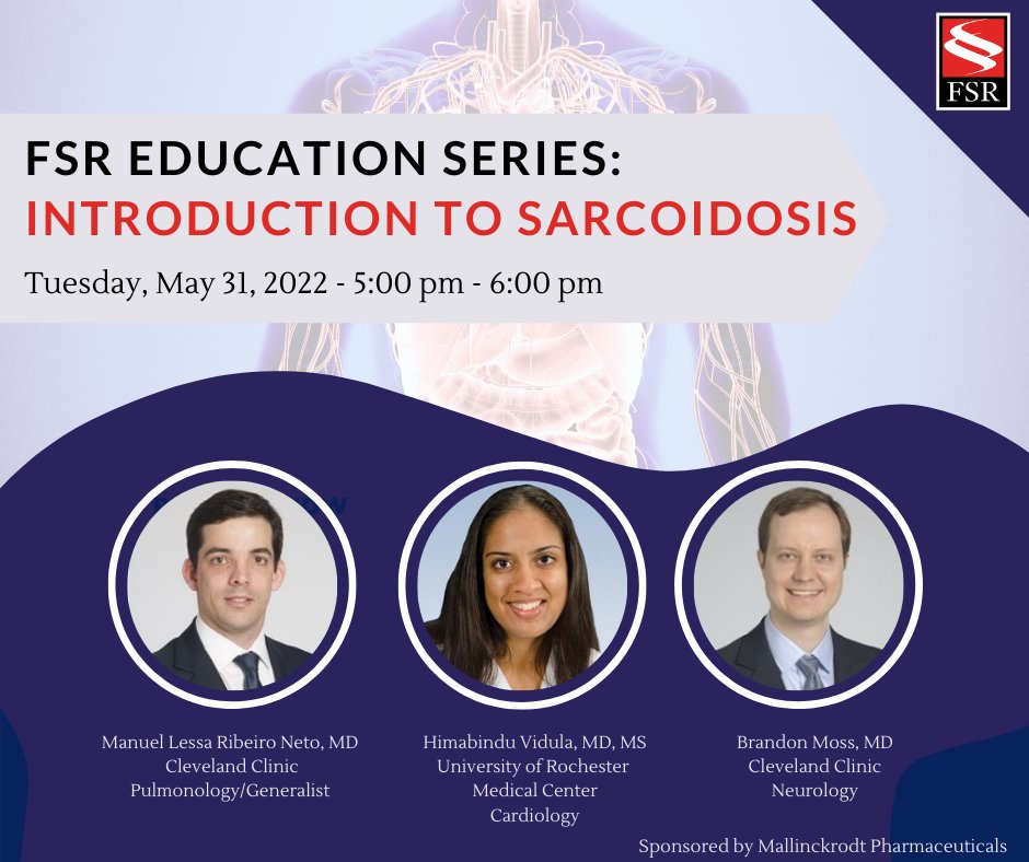 Newly diagnosed with sarcoidosis?  Join FSR TODAY May 31, 2022 from 5:00 PM – 6:00 PM CT for an Introduction to Sarcoidosis virtual event!

Learn more and register: loom.ly/arYuwy4

#sarcoidosis #sarcoidosisawareness #virtualevent #raredisease #sarctwitter
