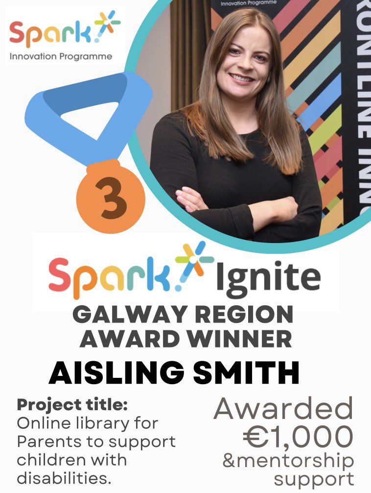 Finally,representing the Galway region in the 2022 Spark Ignite Regional Finals,Aisling Smith from Toghermore House Co.Galway who pitched her project creating clinician and parent accessible support resources for children &amp; families accessing disability services.Congratulations👏