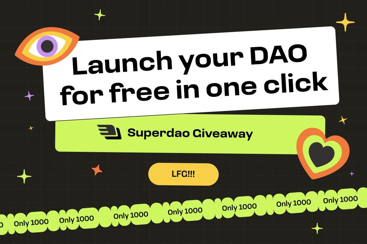 Now you can start a DAO on Superdao, for free. We give away 1000 special NFTs that unlock one-click DAO creation on our platform. And you’ll love the artwork 🖼

Get yours while supply lasts: 
👉 go.superdao.co/MDtwPK 👈