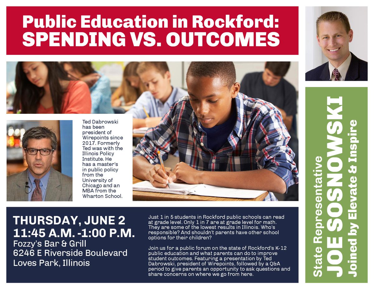 Join me this Thursday, June 2nd, at Fozzy's for a public forum with Ted Dabrowski from <a href="/Wirepoints/">Wirepoints</a> as he talks about what the issues are and what can be done to improve student incomes.