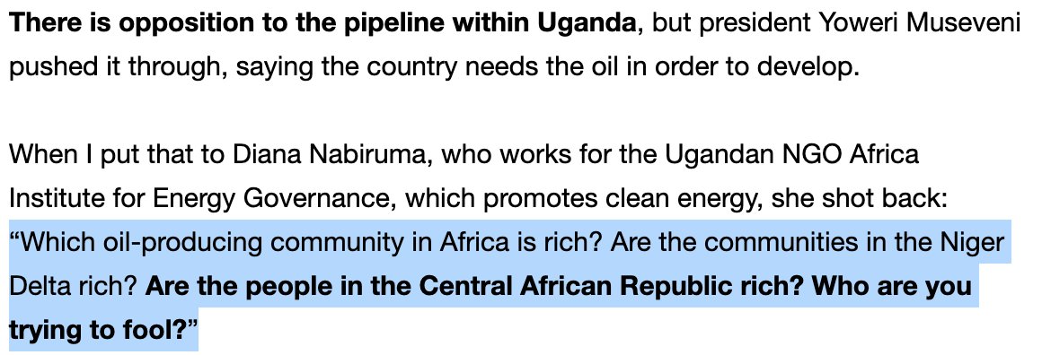 Today, @StandardBankZA weighed up funding a crude oil pipeline in East Africa #EACOP

CEO said despite civil society opposition to human rights abuse, climate & nature loss, there are 'economic benefits'🤯

@DianaNabiruma @AfiegoUg has a good response to this argument, from @TBIJ