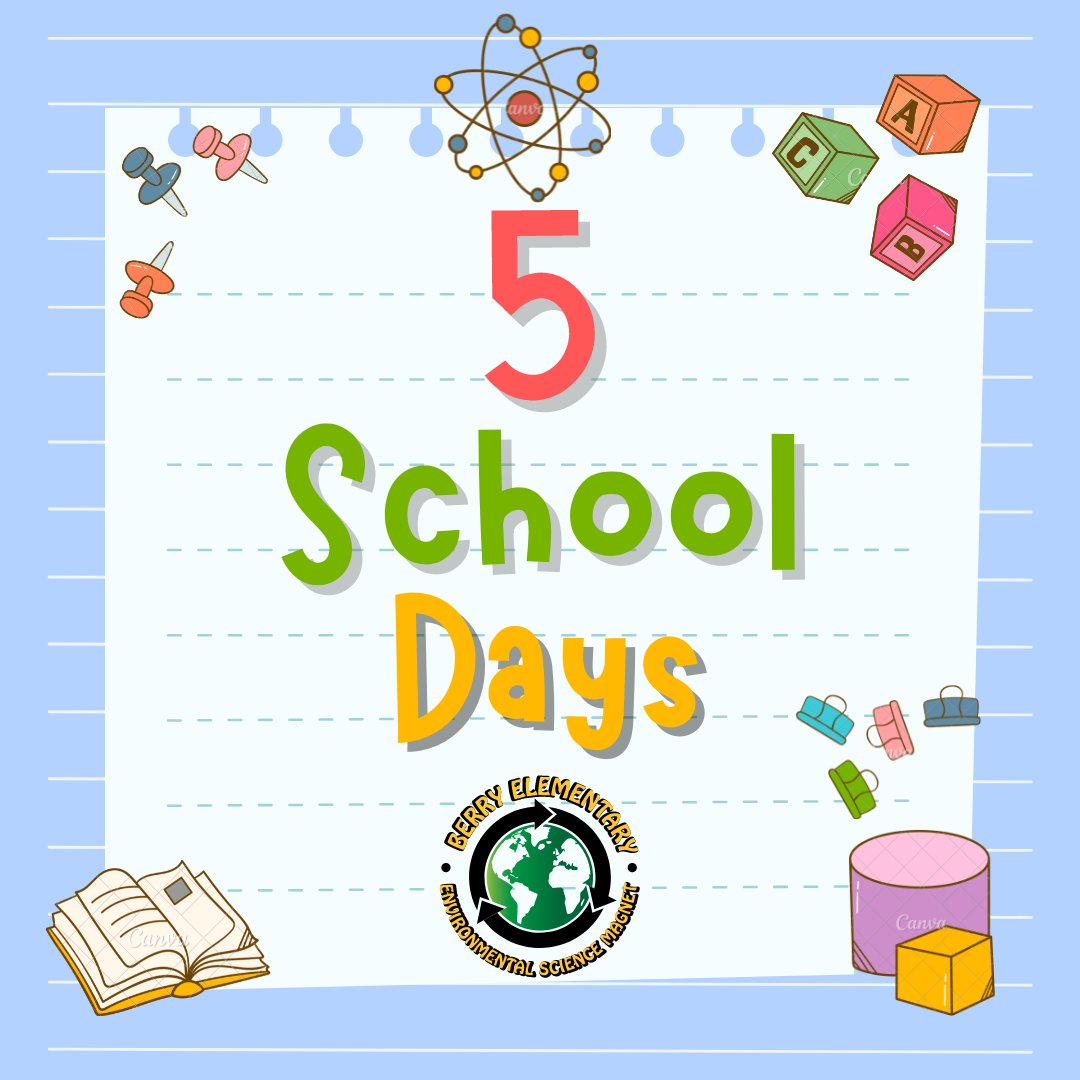 JamesBerryHISD's tweet photo. Happy Tuesday!
Today we offically start our countdown for the last day of school! Just 5 more school days left! 🐝🎉 #CultivatingWinners #BerryBees https://t.co/TLDUe24MWt