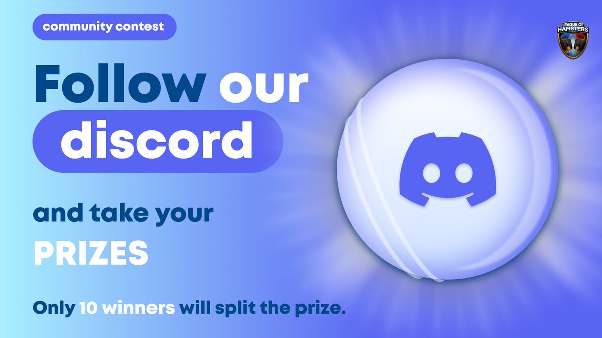 LeagueHamsters's tweet photo. 🤔Restarting the Discord server?

You are right!
🐹In honor of this - we started new contest for our community!

👇Log on to the server, chat and get prizes:
https://t.co/HPRUuZZ6x3

💰Only 10 winners will split the prize. https://t.co/cUdLsC6osA