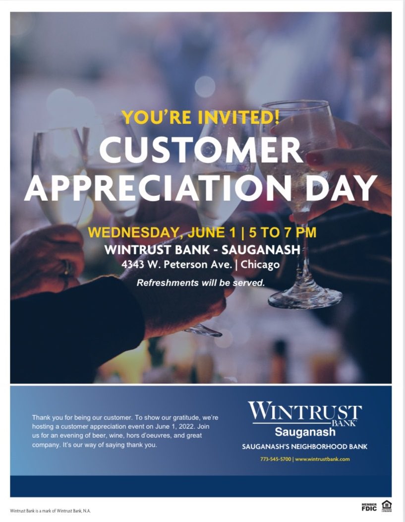ESCC60646's tweet photo. Show your appreciation for the stellar staff at @Wintrust #Sauganash. Stop by to say farewell to Carine! Tomorrow evening rain or shine! https://t.co/yqkmb9niIg