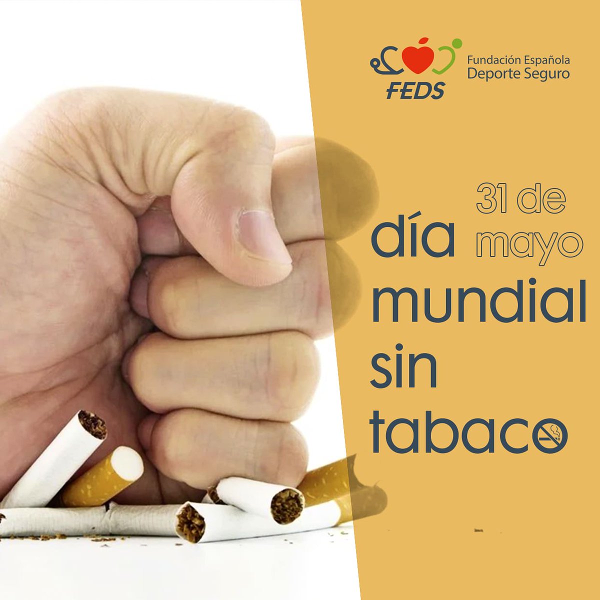 📆🚭 Hoy 31 de mayo es el día mundial sin tabaco. 

Desde <a href="/FEdeporteseguro/">Fundación Española Deporte Seguro</a> recordamos que un 30% de las muertes por cáncer son originadas por el tabaco. Fomentar los hábitos de vida saludable es la mejor medicina para contrarrestar estadísticas como esa.

#diasintabaco
