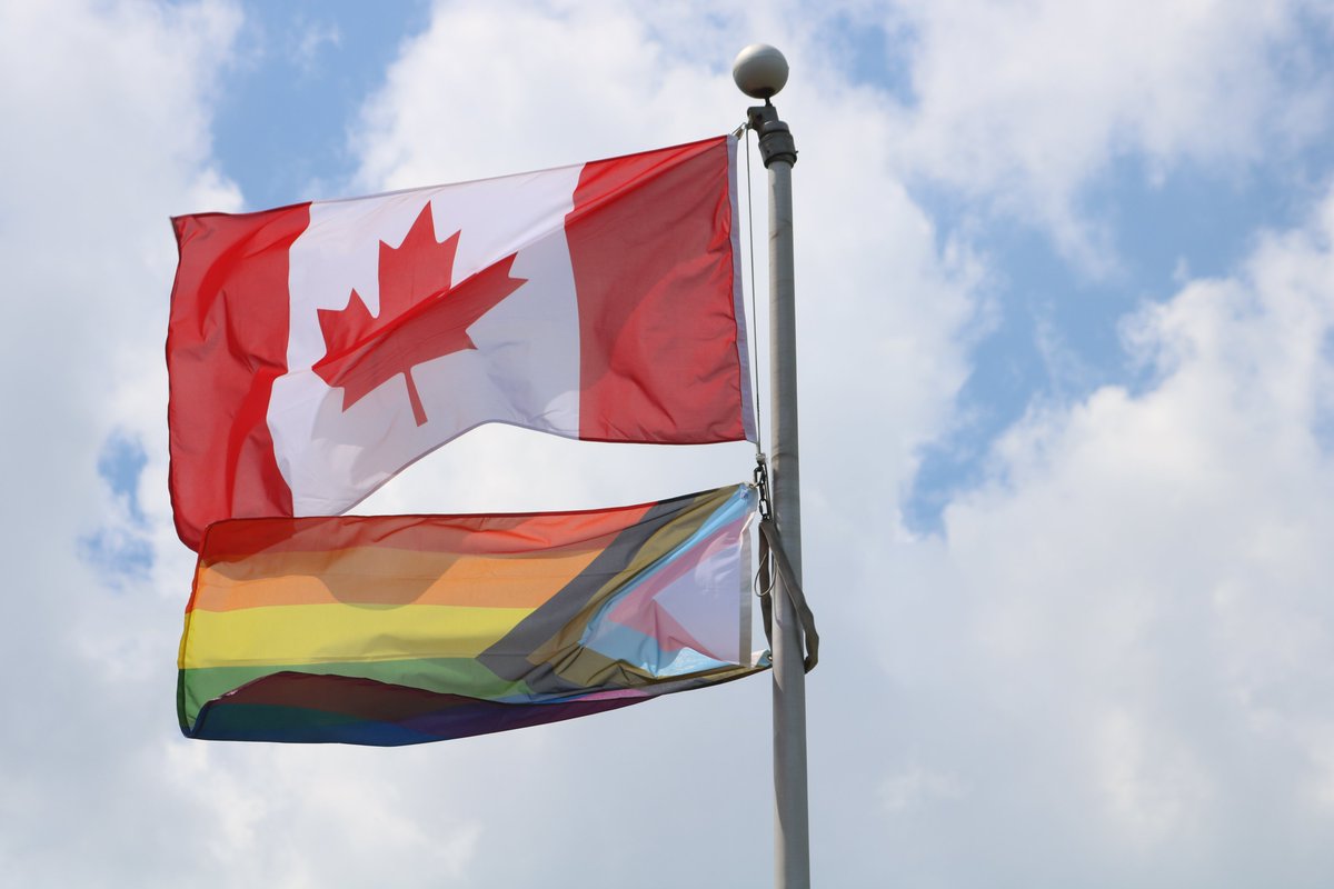 Today @APHSMain GSA hosted a celebration to raise the Progressive Pride Flag. It means so much to our students to see this flag flying. Read further to hear from one of our students on the importance of this flag. <a href="/HaltonDSB/">HDSB</a> <a href="/HDSBEquity/">HDSB Human Rights, Equity & Inclusive Education</a>