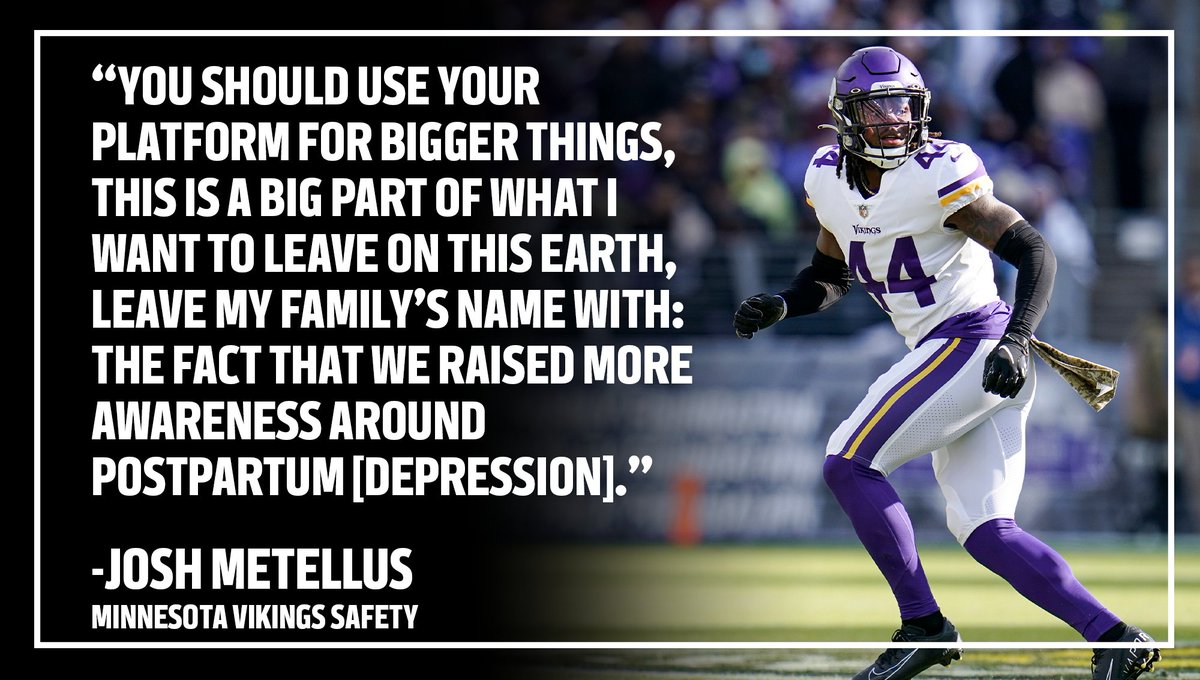 TroyVincentSr's tweet photo. .@Vikings Josh Metellus (@NoExcuses_23) and his wife Haley are #GettingOpen about their struggle with postpartum depression.
Thanks to Josh and Haley for their work to raise awareness and for reminding us that it's OK not to be OK: https://t.co/3glHcACrJC. #MHAM https://t.co/6cVgEStRVU