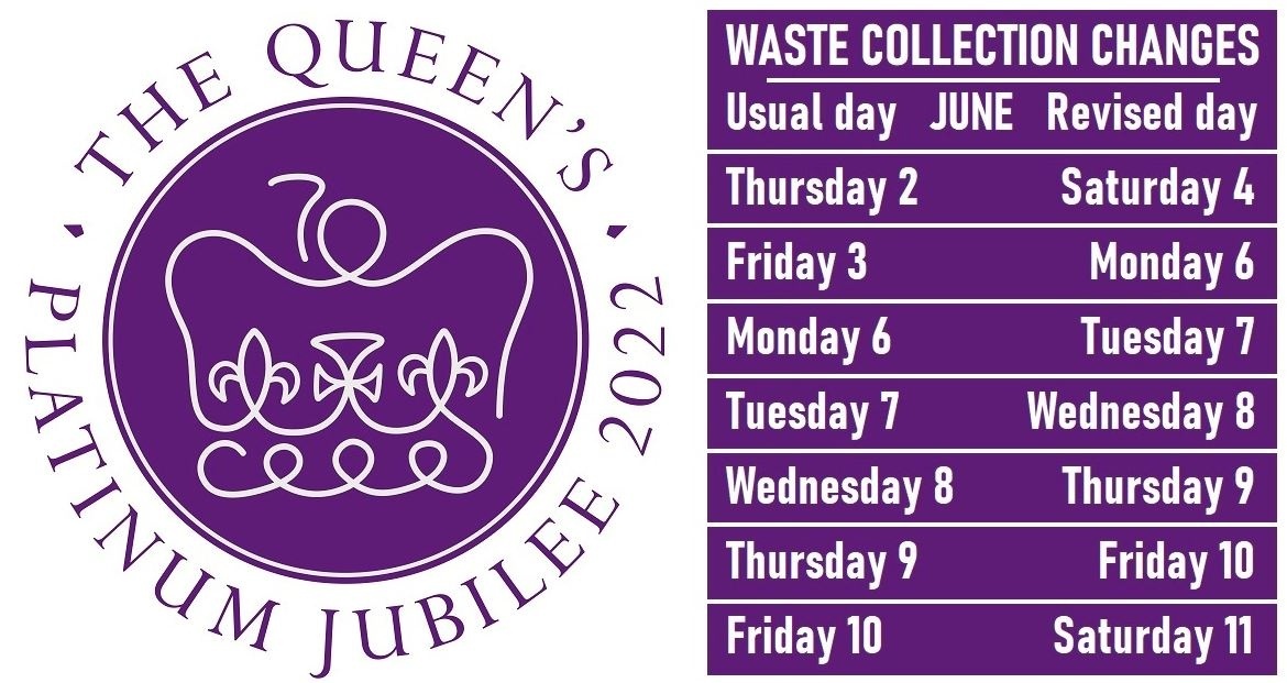 👑 Don't forget changes to waste collections because of the Jubilee Bank Holidays 👑 Why not take a screenshot so you don't miss yours!