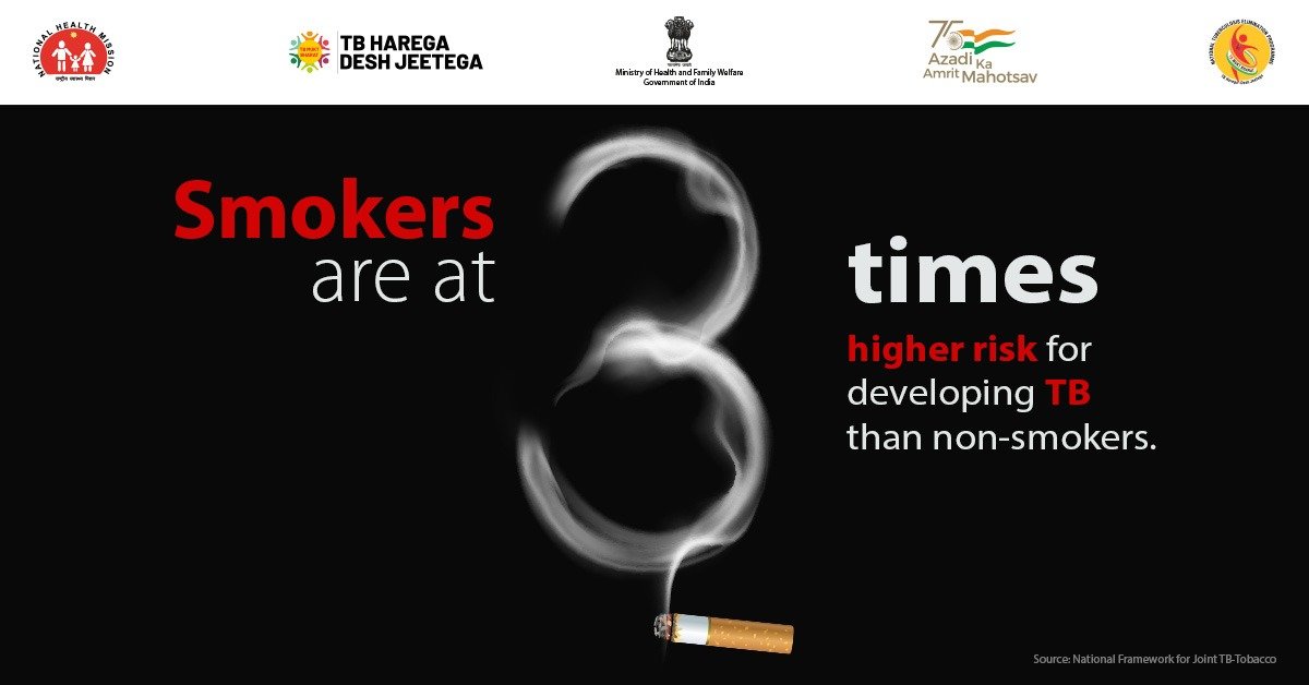 nitaigaurhari's tweet photo. Almost 38% of TB deaths are associated with the use of tobacco. Tobacco smoke weakens immunity of a person to fight the TB bacteria. 
Say no to tobacco and say yes to TB prevention. 
#TBMuktBharat #TBHaregaDeshJeetega #WorldNoTobaccoDay https://t.co/cD6BPozbZQ