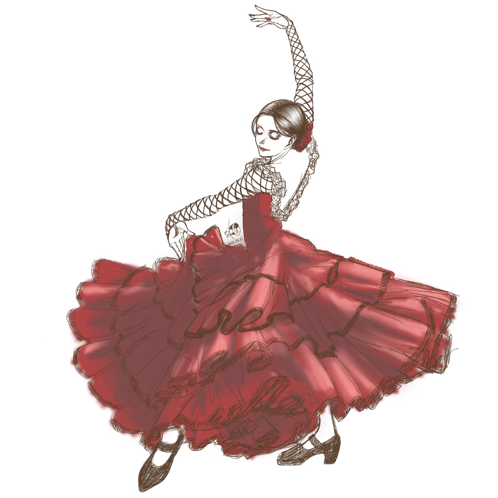 Mikenek03 絵 久々のポーマニ フラメンコのポーズ スカートのヒラッヒラ描いたら脚の部分さっぱりわからんくなってしまった 右脚もうちょっと前やったしもう少し足の大きさ小さくしても良かったな Poseoftheday Posemaniacs デジ絵 練習 イラスト