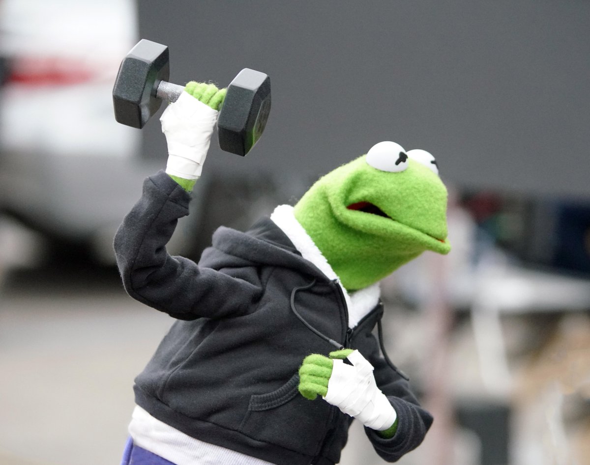KermitTheFrog's tweet photo. Getting in shape is tough when you're a frog. It's almost impossible to find a two ounce free weight. It's not that easy bein' fit when you have skinny arms. https://t.co/ypJJFJokuw