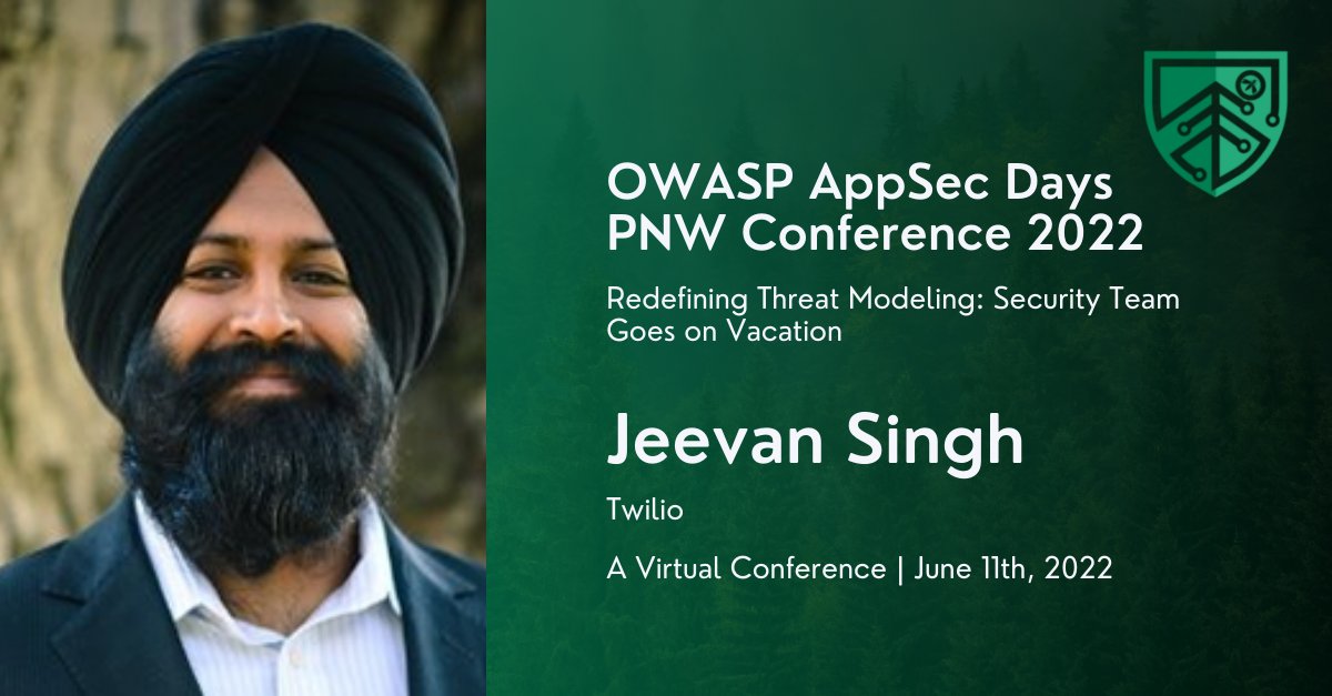 Don't miss Jeevan Singh's talk at #AppSecPNW Days 2022.

Jeevan Singh is a Security Manager of Product Security at Twilio, where he is embedding security into all aspects of the software development process.

Join and reserve your tickets here:  eventbrite.ca/e/2nd-annual-o…

#Owasp