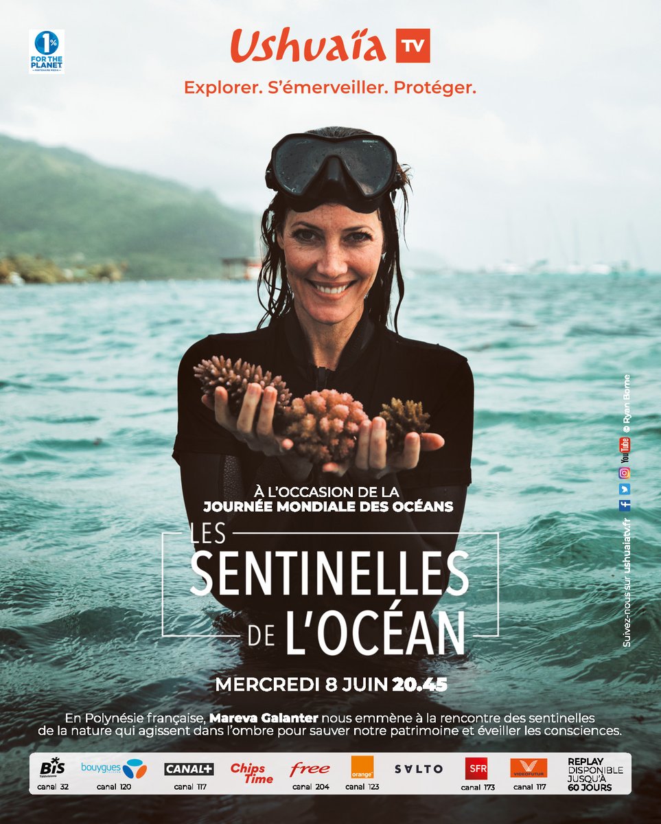 Satisfaction_tv's tweet photo. 🌊 #EVENEMENT🐠 Les Sentinelles de l'Océan mercredi 8/06 dès 20h45 sur @ushuaia_tv avec @MarevaGalanter.
🏝Face à l’urgence climatique, Mareva part en #Polynésie à la rencontre des héros du quotidien qui se mobilisent aux 4 coins du globe !
#FactualFactory #SatisfactionGroup https://t.co/gghYGcOYXH
