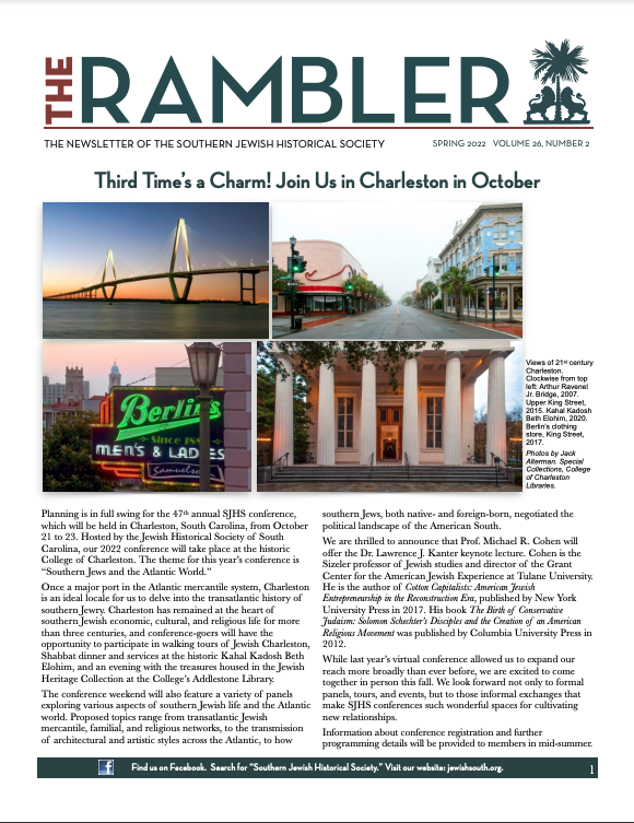 JewishSouth's tweet photo. Check out the latest edition of "The Rambler" from the Southern Jewish Historical Society at the following link: https://t.co/FRvvQrq6XR... https://t.co/71JEvo1sXM