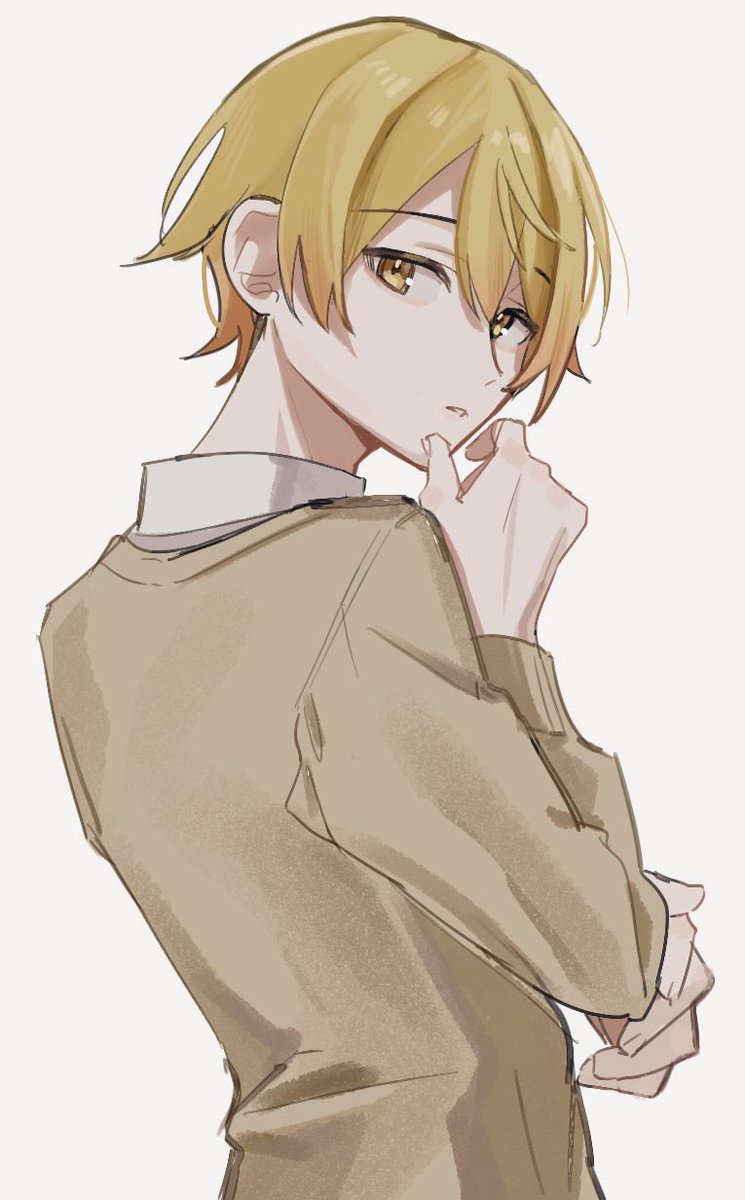 blonde hair 1boy male focus solo yellow eyes looking at viewer simple background  illustration images