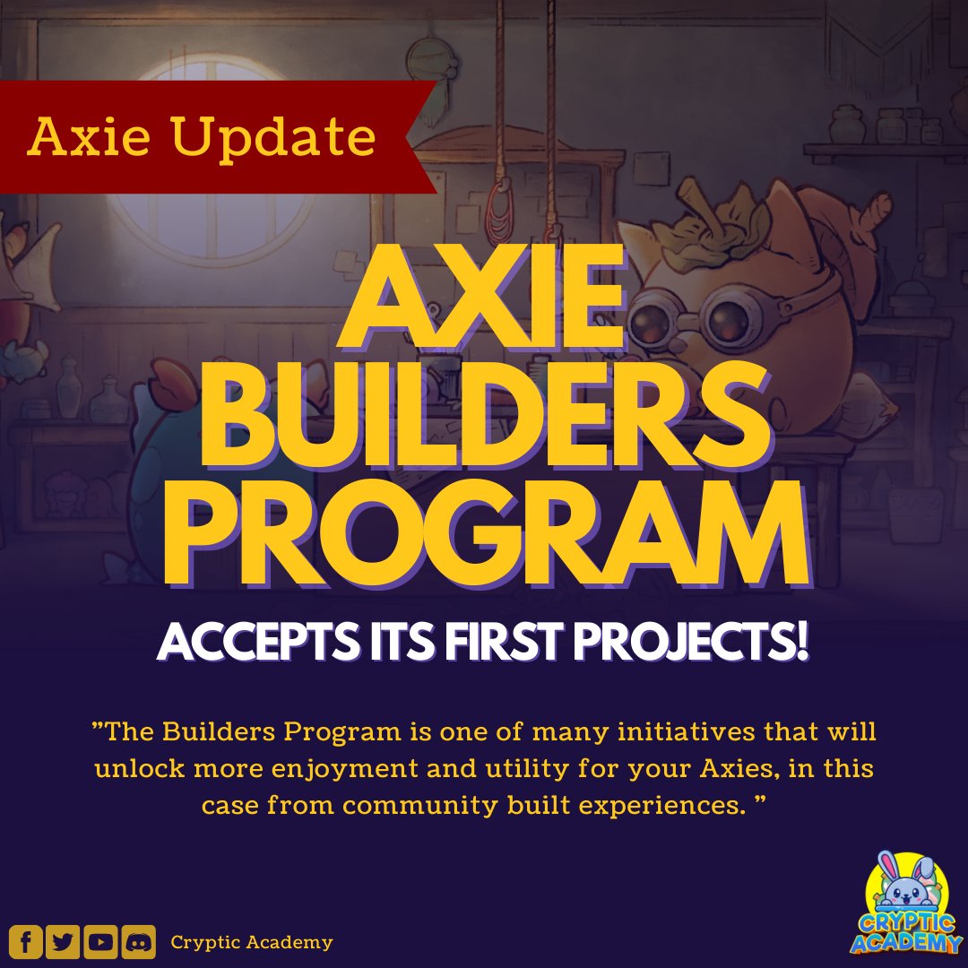 CrypticAcademy's tweet photo. 🕹 AXIE BUILDERS PROGRAM ACCEPTS ITS FIRST PROJECTS!

✅Check out the first chosen projects (mini-games) here👇: https://t.co/MtLcfuqDS2

✨For more content, axie news, and giveaways you surely don't wanna miss, please follow our page!✨

#AxieInfinity
#CrypticAcademy https://t.co/1qibBOQJ0s
