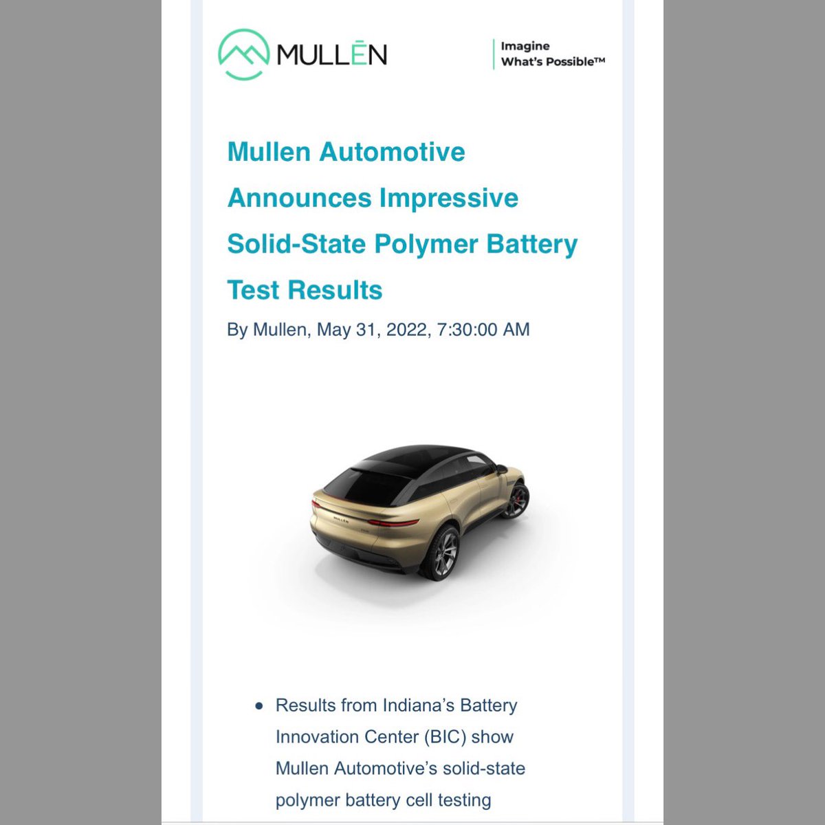 I’m impressed with the ongoing performance of the solid-state cell after going thru multiple intense testing sessions from accredited testing facilities.
news.mullenusa.com/mullen-automot…