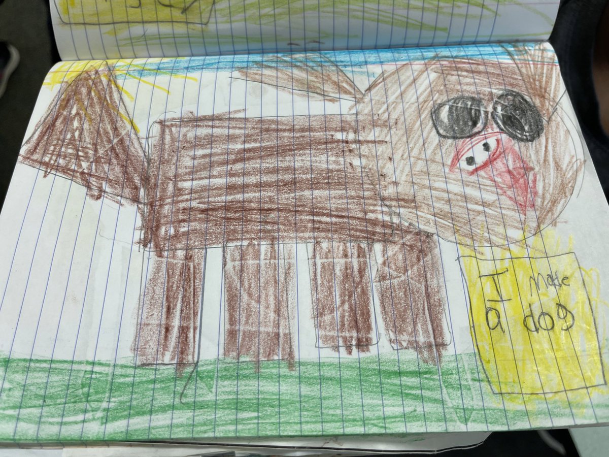 PamMarks19's tweet photo. Love how my Kinders made a dog using 2D shapes.  #mathjournals #loveKindergarten @HEShurricanes https://t.co/h9yAS1GItx