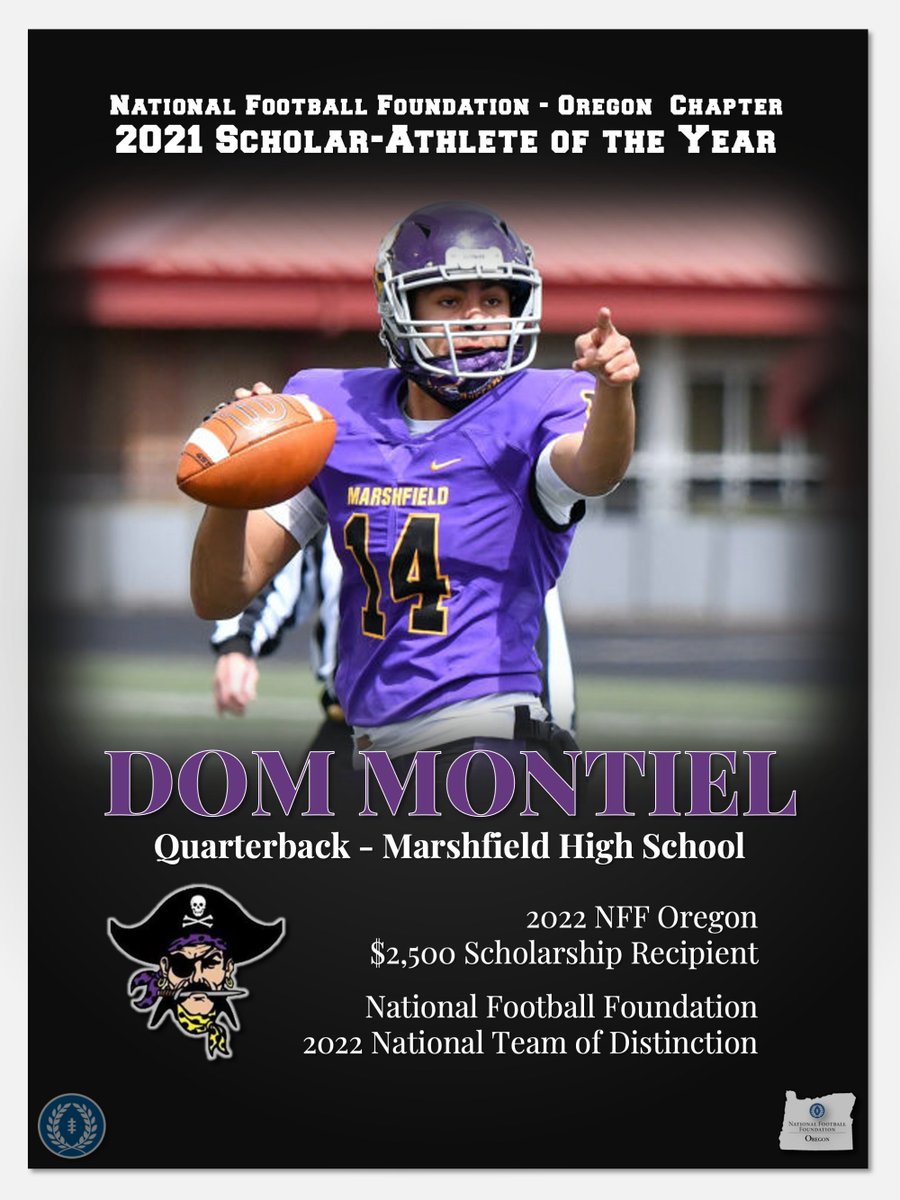 Congratulations to <a href="/Dom_Montiel/">Dom Montiel</a> who has been named a 2021 <a href="/NFFOregon/">National Football Foundation - Oregon Chapter</a> Scholar-Athlete of the Year!

Alongside a $2,500 scholarship, Dom is also Oregon's representative for the <a href="/NFFNetwork/">National Football Foundation</a> National Team of Distinction!

Congrats on a stellar career on &amp; off the field, Dom!
