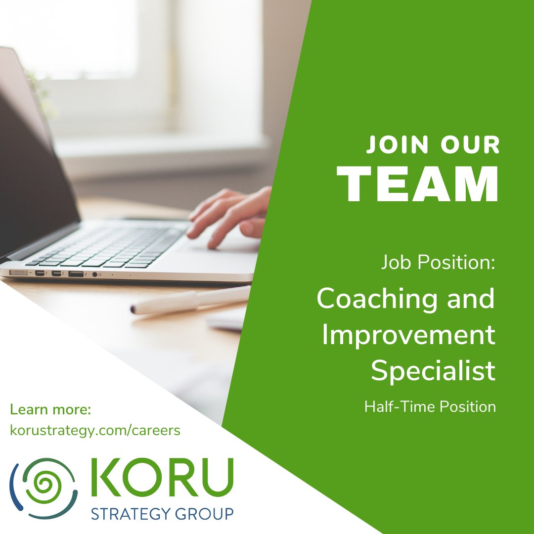 Koru Strategy Group (@korustrategy) on Twitter photo We're hiring! Looking for a skilled and experienced Coaching and Improvement Specialist. This position is a part-time, term contract position focused on coaching and improvement cycles. Learn more and apply: bit.ly/3t97lln #JoinOurTeam We're hiring! Looking for a skilled and experienced Coaching and Improvement Specialist. This position is a part-time, term contract position focused on coaching and improvement cycles. Learn more and apply: bit.ly/3t97lln #JoinOurTeam