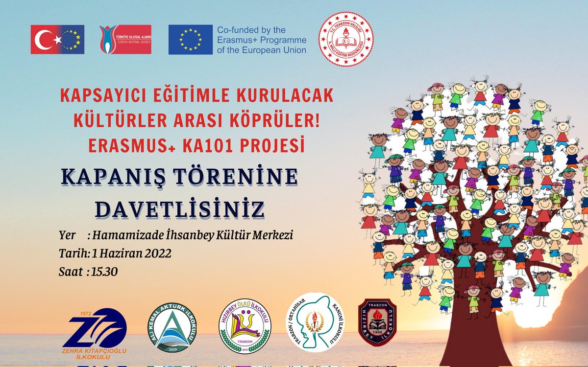Erasmus+ Kapanış Törenimize hepiniz davetlisiniz🇪🇺🇹🇷
<a href="/ulusalajans/">Türkiye Ulusal Ajansı 🇹🇷 Turkish NA</a> 
<a href="/Trabzon_MEM/">Trabzon İl Millî Eğitim Müdürlüğü</a>