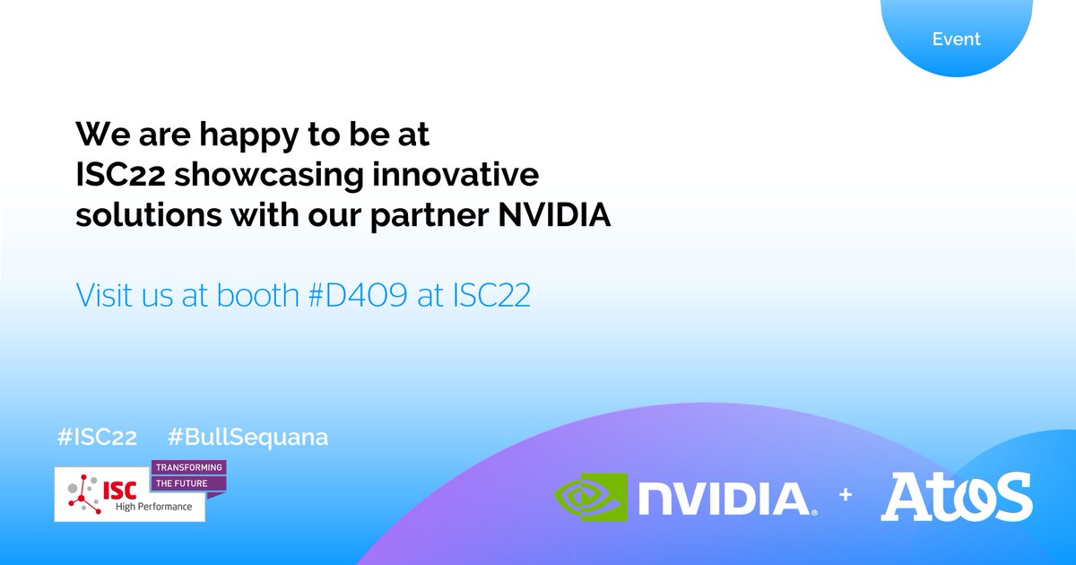 Eviden_Compute's tweet photo. We are happy to be at #ISC22 showcasing innovative solutions with our partner @Nvidia.
Visit our @Atos booth #D409 at ISC22
https://t.co/WIMFPpYFaP
#BullSequana XH3000 @NvidiaDC #AI https://t.co/5Zp5qOdLq3