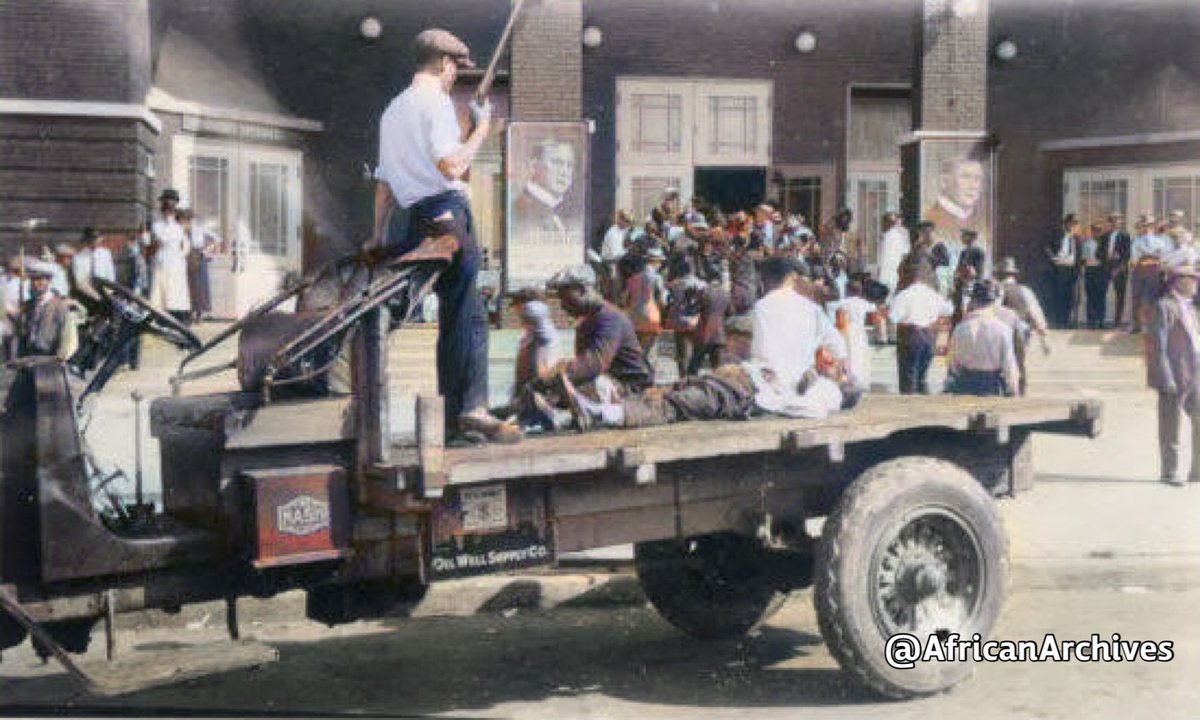 AfricanArchives's tweet photo. On this day in 1921, The Tulsa Race Massacre happened in the affluent black community of Greenwood in Tulsa known as the Black Wall Street.

White supremacists killed more than 300 African Americans. They looted and burned to ground black homes and businesses https://t.co/sXi6qsp13H