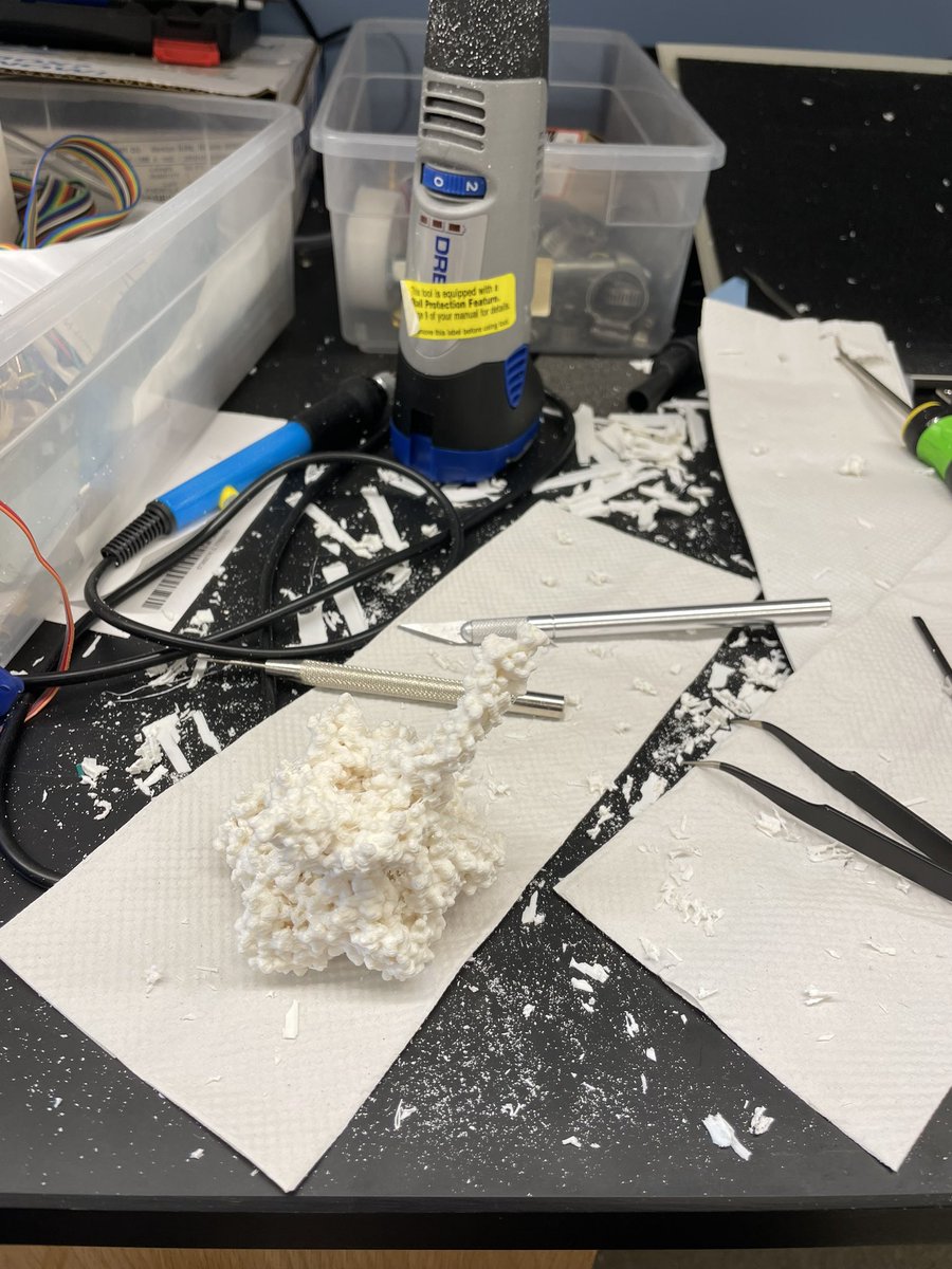 LouisColson27's tweet photo. Aftermath of chiseling away the support of a 3D printed protein https://t.co/mhGk57FQRU
