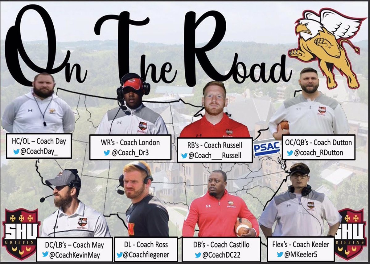 SHU_FBALL's tweet photo. The Crew Is On The Road ‼️
Be On The Look Out For Our Coaches At Every Camp This Summer‼️
Attitude | Effort | Compete
#TheGriffinWay #RoadGriffs #GriffRole #SHU #Classof23 https://t.co/WVBdBGIjGd
