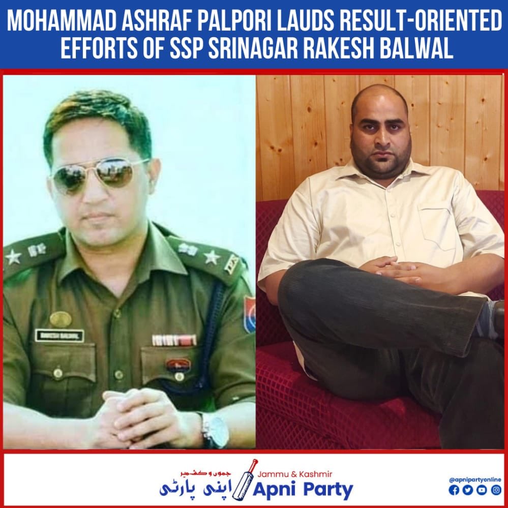 YouthJKAP's tweet photo. @Apnipartyonline Youth General Secretary, In-charge #Eidgah Constituency and Corporator SMC @AshrafPalpori83 on Tuesday #lauded the efforts of #SSP Srinagar Rakesh Balwal in maintaining the #law and order situation in #Srinagar City.
#jkap #apniparty https://t.co/AaSbInqPC5