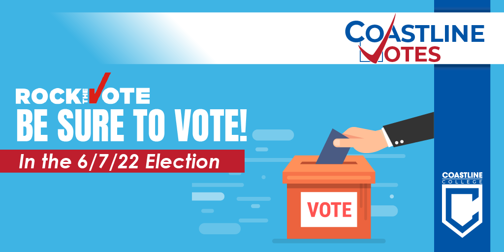 Coastline_OC's tweet photo. Get out &amp; vote for the June 7th election. For more information visit https://t.co/majTVbpmN5 #coastlinecollege #coastlinevotes #californiavoting #voter #poll https://t.co/TsDjI2JM22