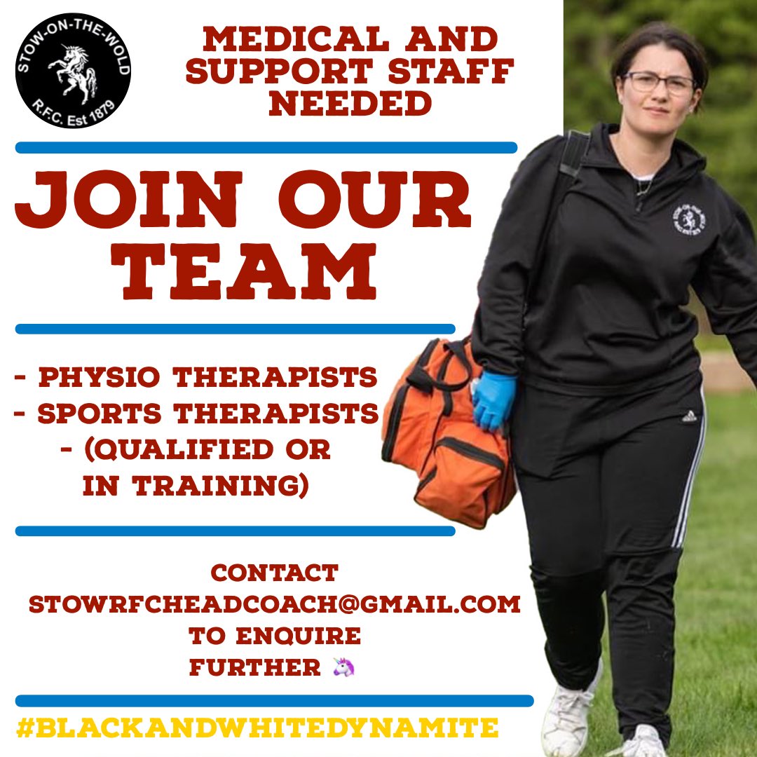 StowRFC's tweet photo. Wether your fully qualified or in training we need you to keep the 🦄’s in top condition to face a new league! 

#BlackAndWhiteDynamite https://t.co/u4FkD3DEdy