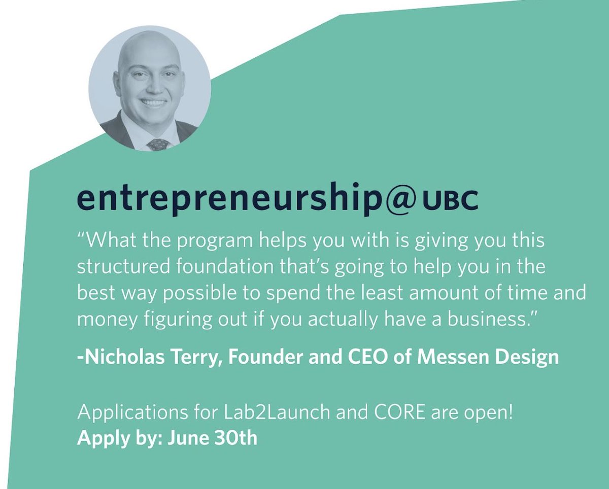 innovationubc's tweet photo. Ready to start your venture building journey?Applications are open for Venture Founder #CORE & #Lab2Launch! Get the training, mentorship and resources you need to transform your idea or innovation into impact.
Apply by June 30: https://t.co/nfR9uQgABf https://t.co/7IwZwSewwE
