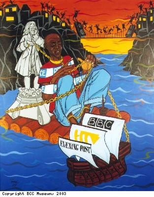 JJtodd1966's tweet image. @shawnsobers contextualises long disavowal &amp;amp; debates on Colston Tony Forbes was part of this speaking back to this history in this painting, Sold Down the River #ReconstructionWork: Whose Memorials? @StuartHallFdn