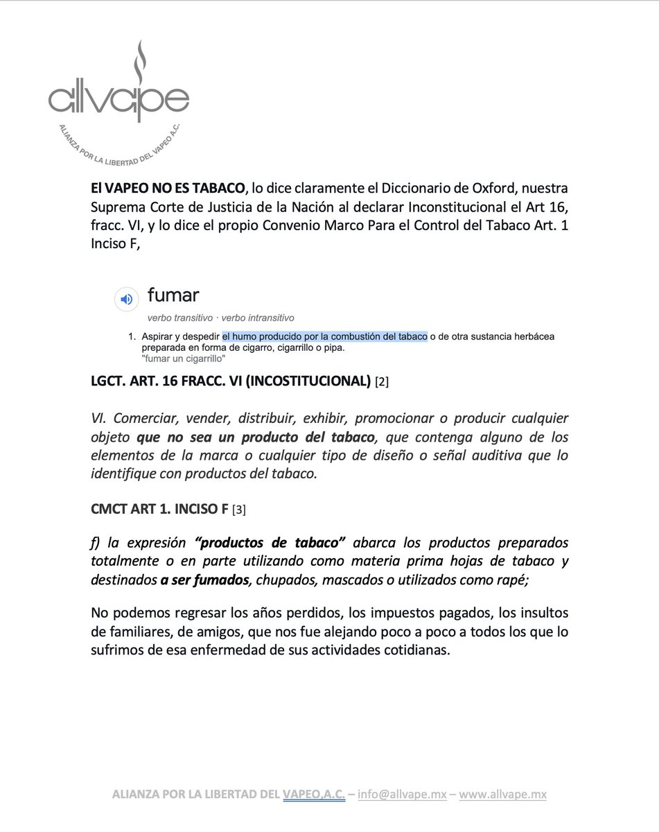 allvapemx's tweet image. AllVape, A.C. Condena categóricamente el decreto que el Sr. Presidente lanza el día de hoy, prohibiendo la  comercialización y distribución del vapeo en México. Además utilizando el " Día Mundial Sin Tabaco" para Castigar al fumador sin nuevas opciones de THR
#VapearNoEsFumar