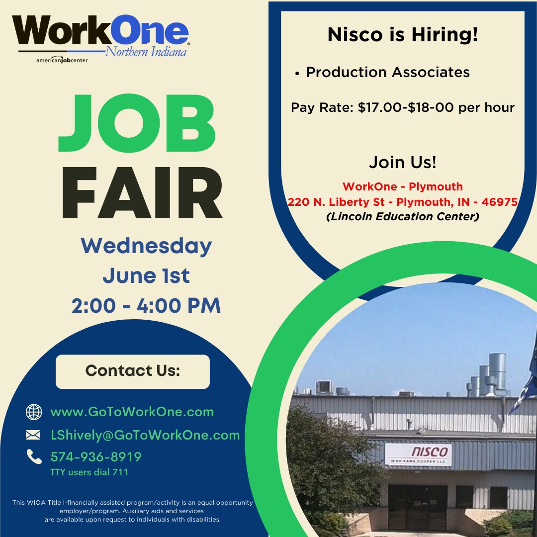 Work1NorthernIN's tweet photo. Two in-house job fairs coming up TOMORROW in Plymouth and Elkhart. Contact us for more information. 
https://t.co/Pl0ZVlfEMD https://t.co/OciPdlku51