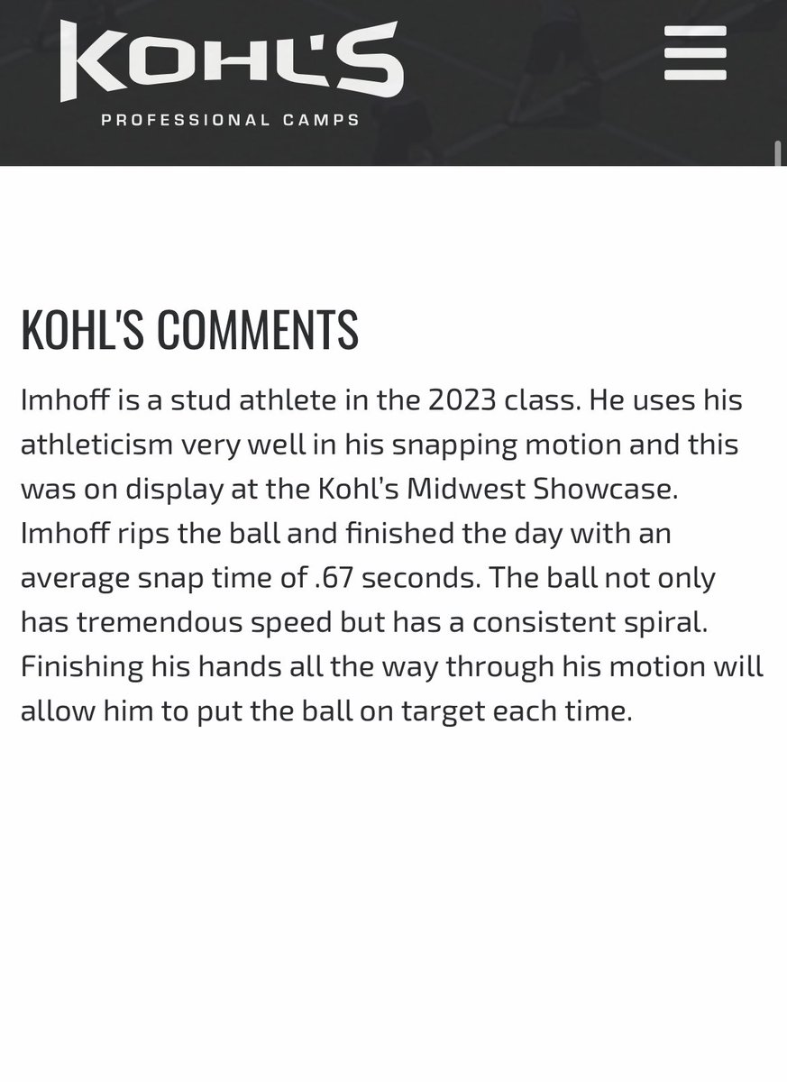Nolan Imhoff (MSUM C/O 2027,4.5⭐️LS, ILB/ TE) (@nolanimhoff70) on Twitter photo Excited to announce I have received my first star ranking from <a href="/KohlsSnapping/">Kohl's Snapping Camps</a> . Receiving a 4⭐️.Very excited to keep working to perfect this craft! Excited to announce I have received my first star ranking from <a href="/KohlsSnapping/">Kohl's Snapping Camps</a> . Receiving a 4⭐️.Very excited to keep working to perfect this craft!