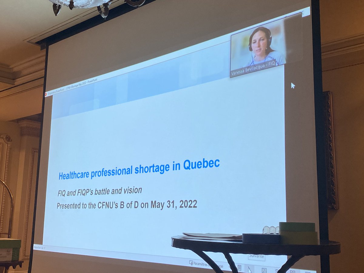 CFNUPresident's tweet photo. .@FIQSante presenting to National Summit @cdnu. key question: are we short of health care professionals or short / critical short of good jobs in HC ?#NursesMatters #HealthcareworkersMatters https://t.co/5EVhok7oVs