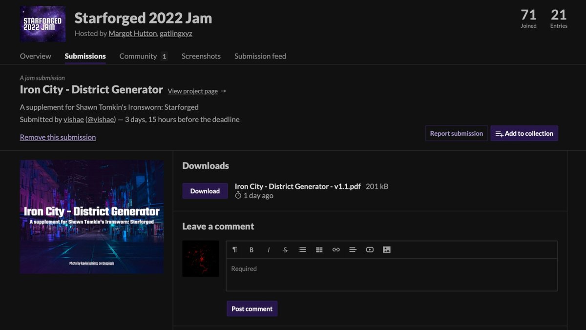 vishae's tweet photo. I created a district generator for Starforged TTRPG and submitted it to a game jam on https://t.co/x7m2az5zuz.
I can't help but feel a little nervous about it!

https://t.co/POg30W6oEw https://t.co/jwaLCm2g7U